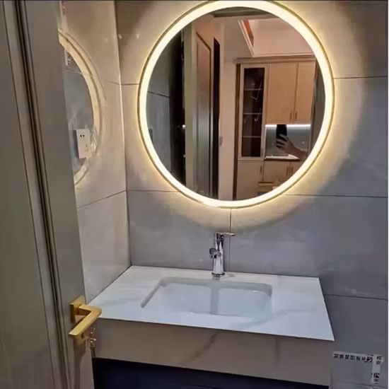 Circle Toilet Chinese Arch Round LED Mirrors Decor Wall Large Full Length Stickers Wall in Bathroom with LED Light Vanity Mirror