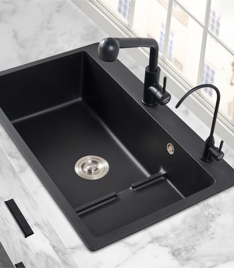 6846 Stain Resistant High Quality Black Double Bowl Sink Quartz/Resin Composite Kitchen Basin Modern Rectangular Basin