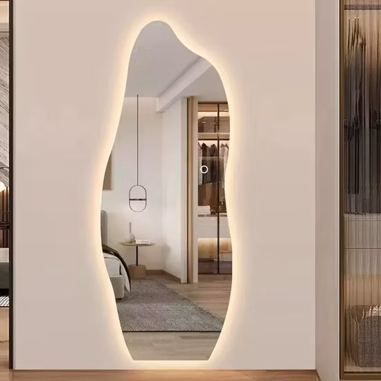 Circle Toilet Chinese Arch Round LED Mirrors Decor Wall Large Full Length Stickers Wall in Bathroom with LED Light Vanity Mirror