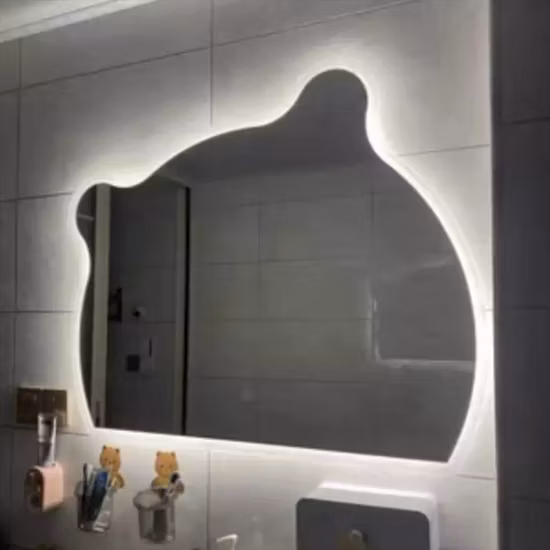 Circle Toilet Chinese Arch Round LED Mirrors Decor Wall Large Full Length Stickers Wall in Bathroom with LED Light Vanity Mirror