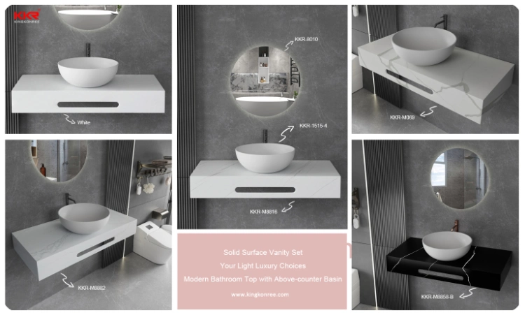 Kkr China Factory Wholesale Modern Pure Acrylic Corian Freestanding Integrated Concrete Drop in Color Counter Top Toilet Small Size Wash Basin