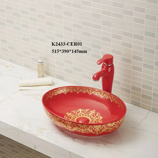 Lavatório de bancada de pia de cerâmica oval China Wholesale