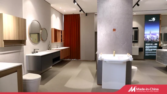 Pia de banheiro de pedra artificial branca polida moderna de alta qualidade pendurada na parede de superfície sólida para idosos